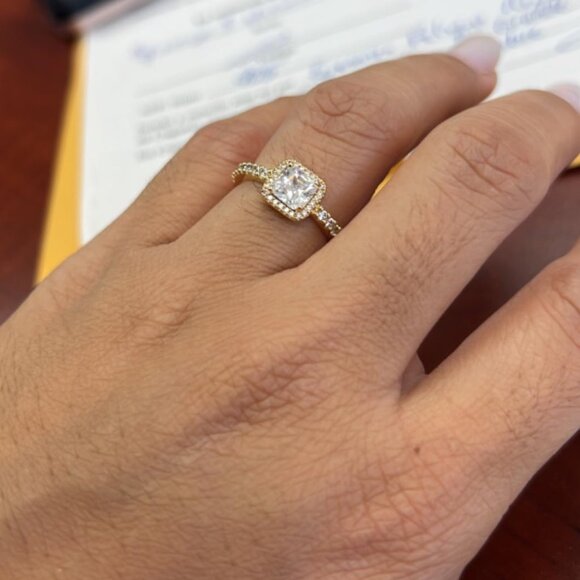 Neiman Marcus 14k Gold Plated 5mm Halo Princess Ring - Picture 1 of 4